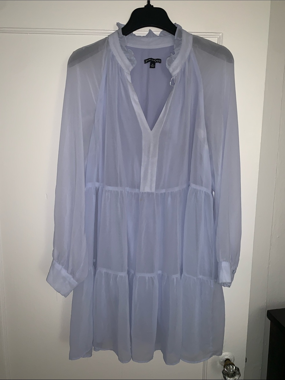 Light Blue Chiffon Tiered Midi Dress